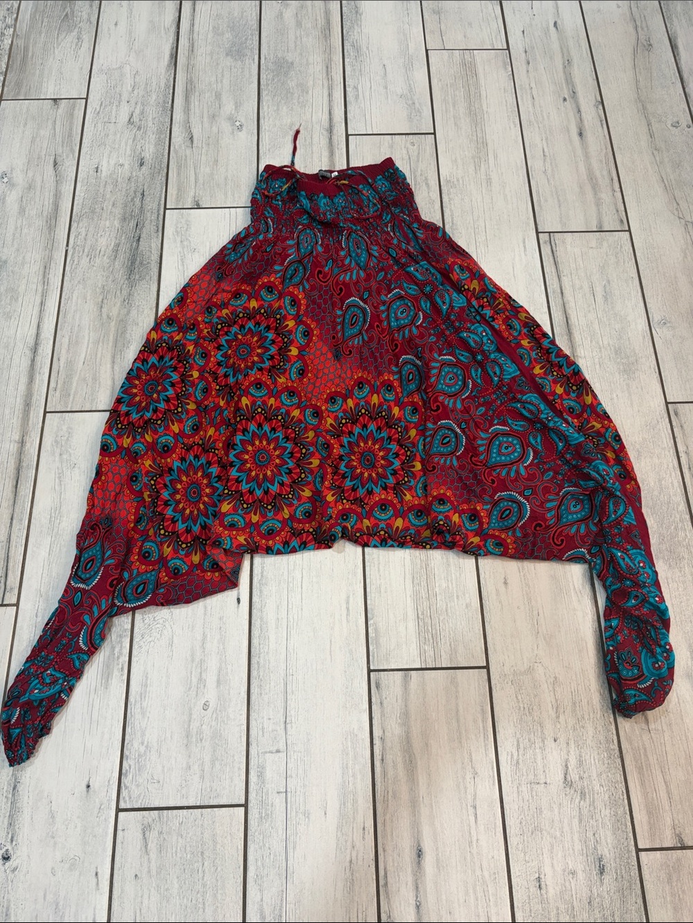 Boho Floral Print Smocked Waist drop crouch pant